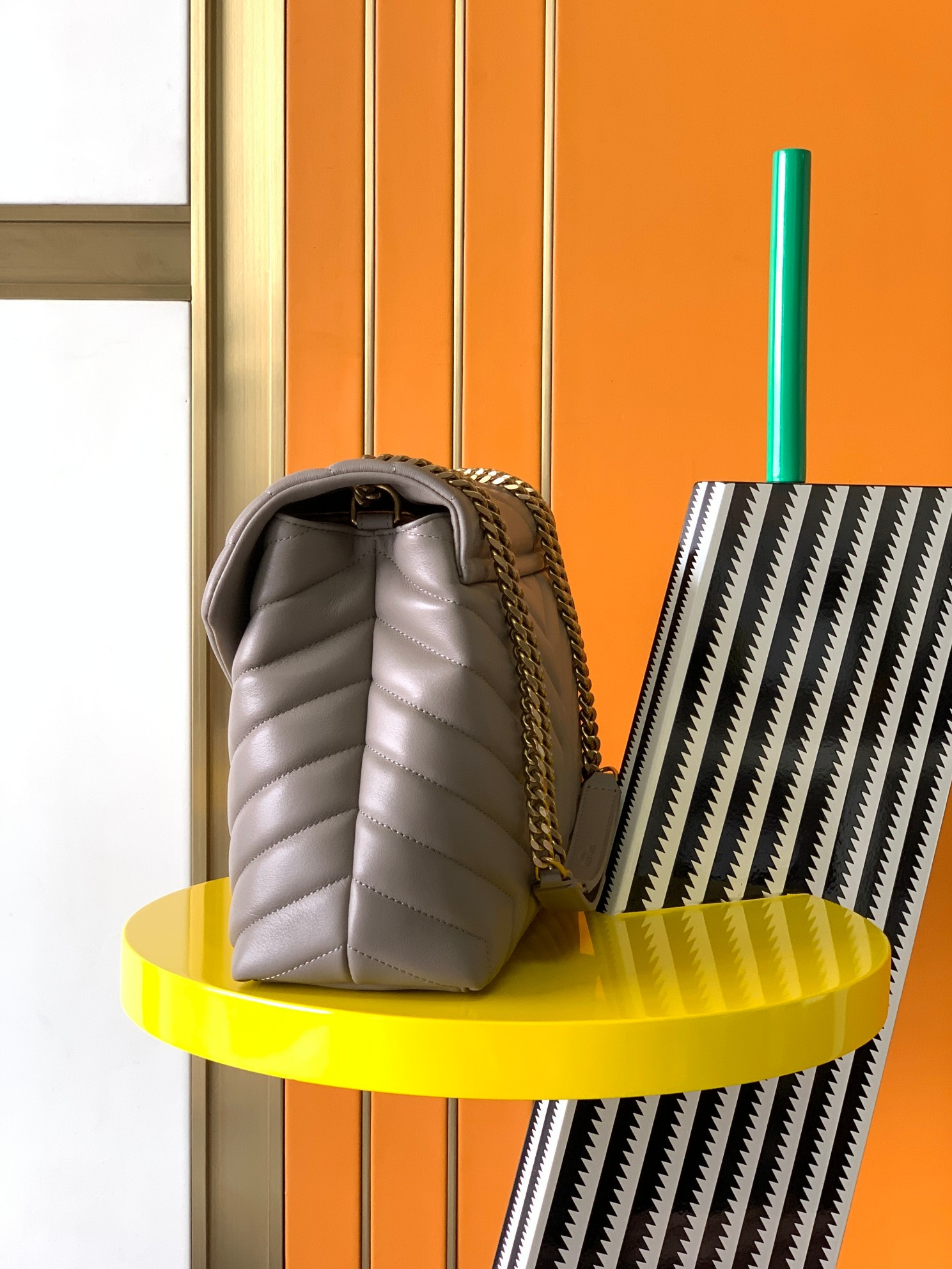Y51 LOULOU MEDIUM IN QUILTED LEATHER GRAY 12.5 X 8.6 X 3.5 INCHES