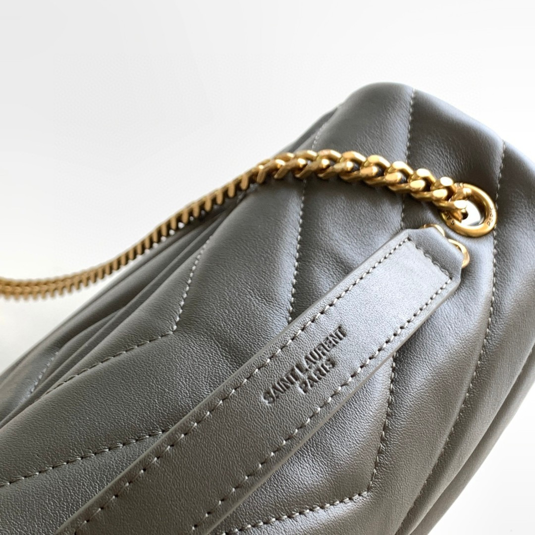 Y51 LOULOU SMALL IN QUILTED LEATHER GRAY GOLD 9 X 6.1 X 3.3 INCHES