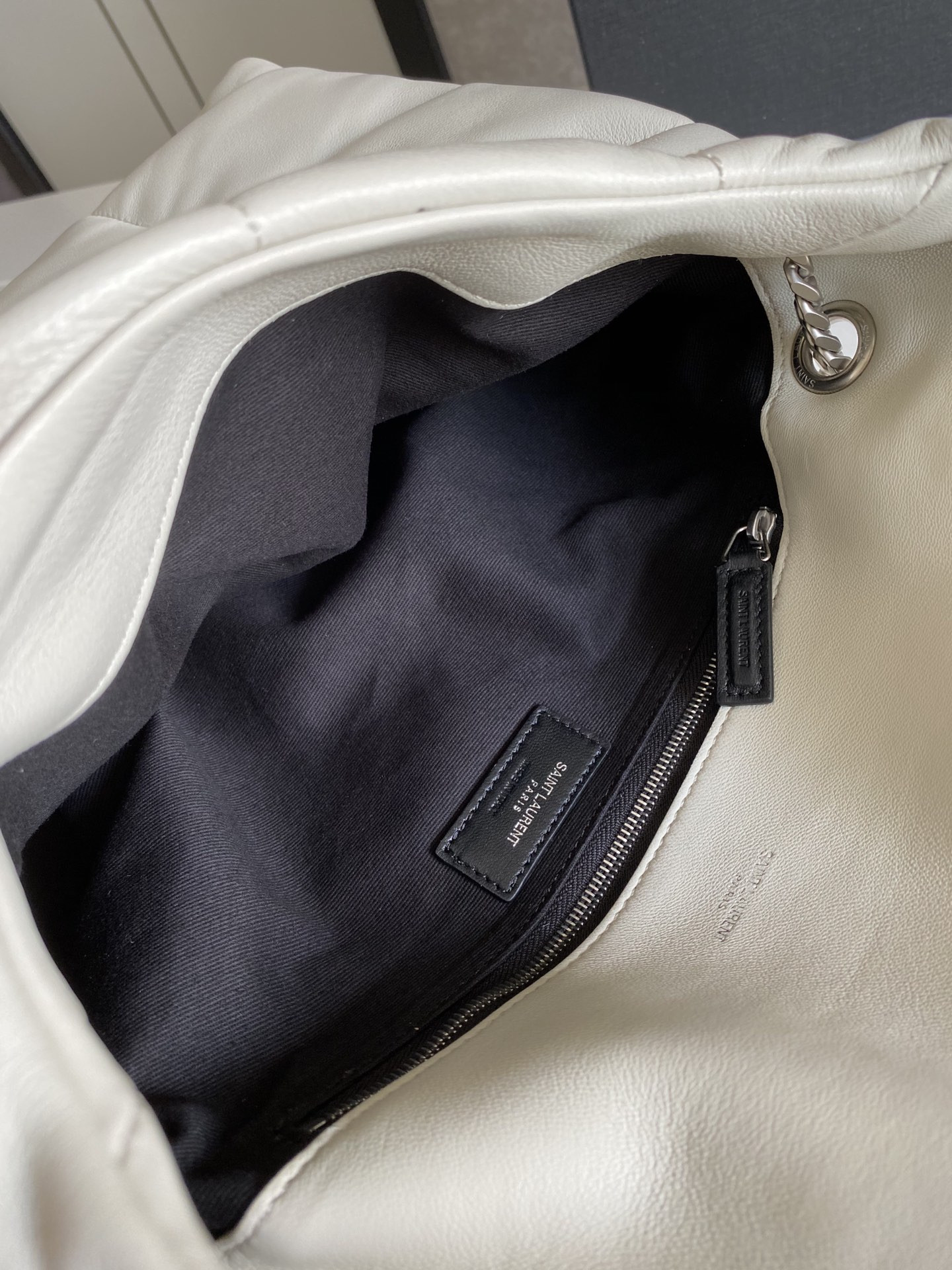 Y51 PUFFER MEDIUM IN NAPPA LEATHER WHITE SILVER 13.7 X 9 X 5.3 INCHES
