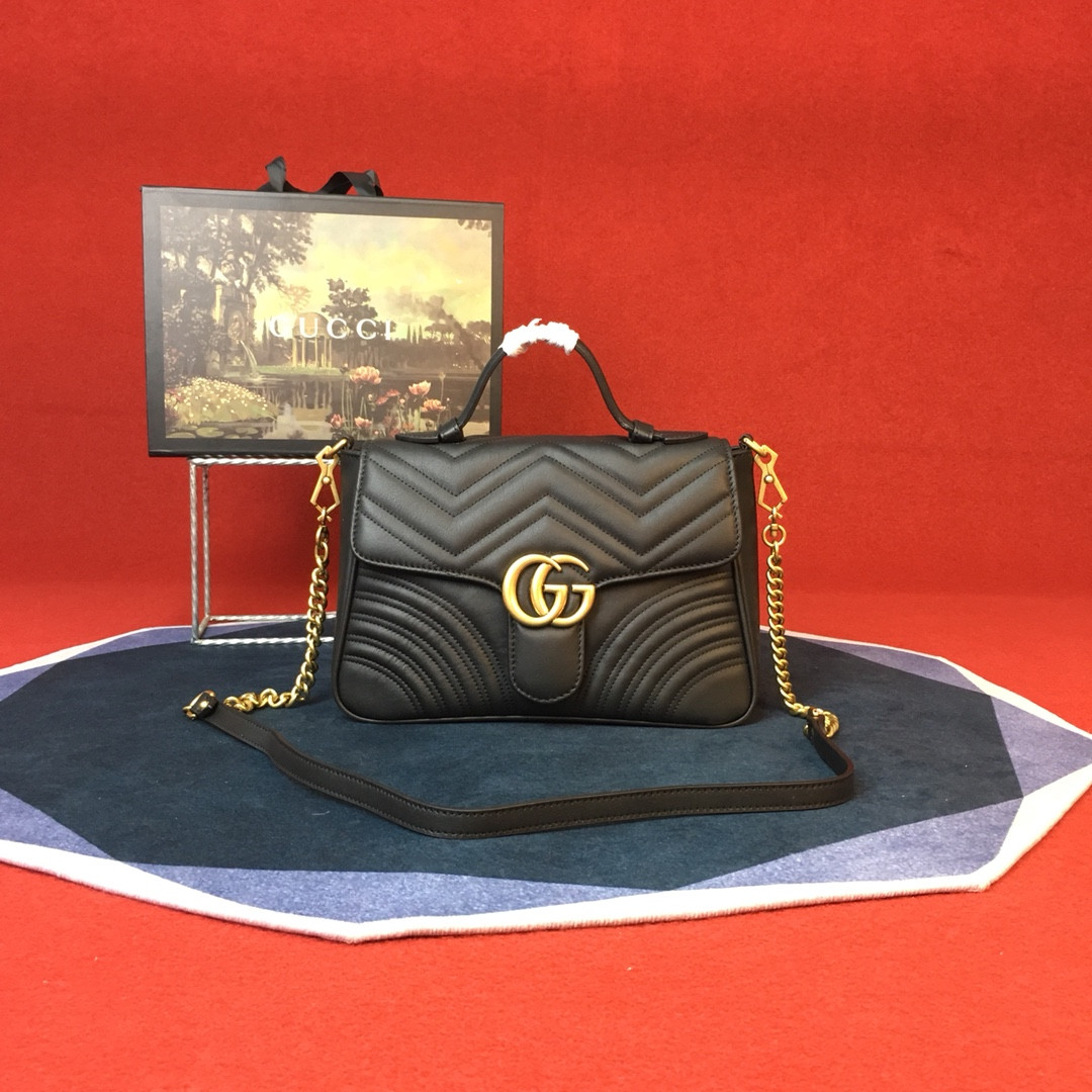 Gvc*1 GG MARMONT SMALL SHOULDER BAG BLACK 10"W x 6"H x 3"D