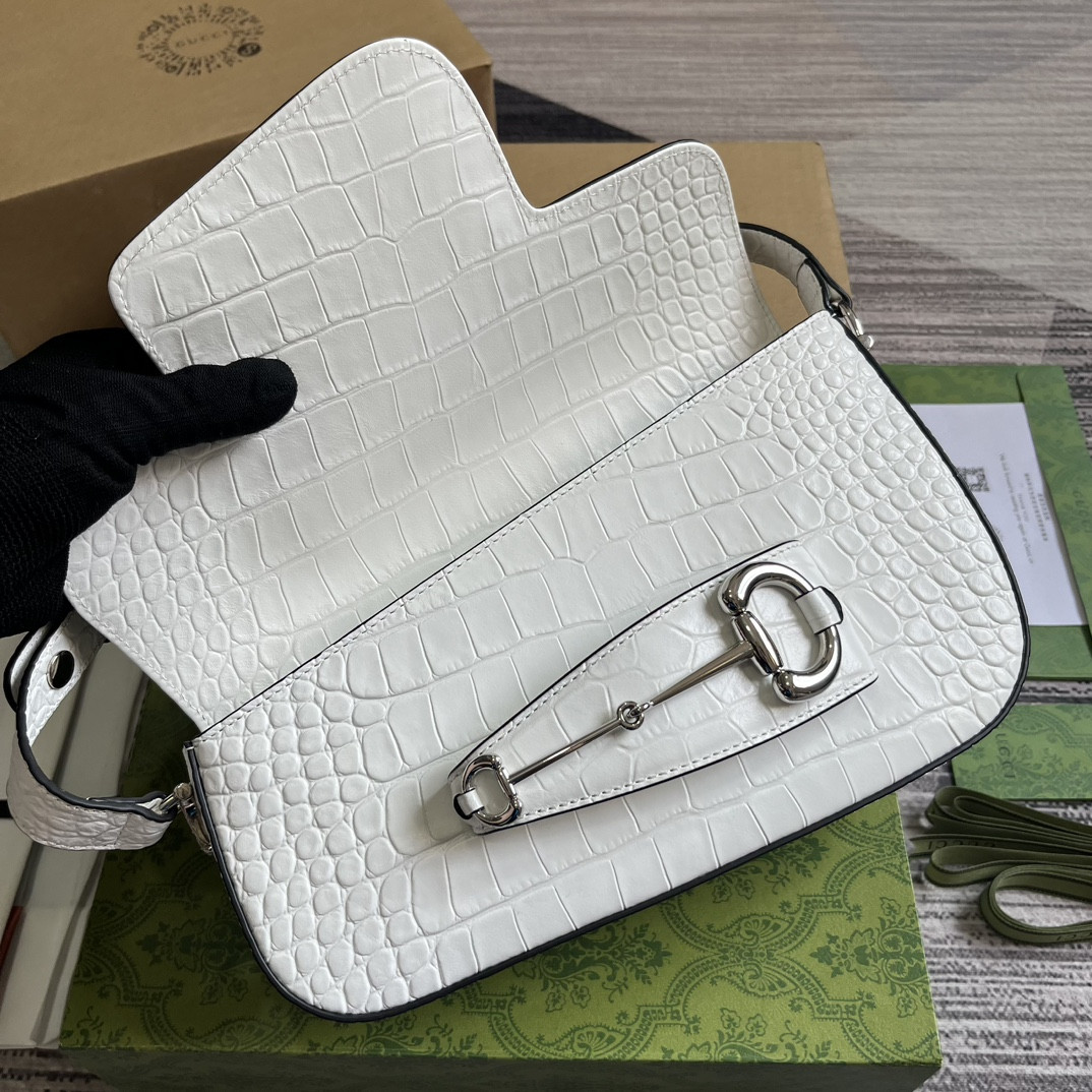 Gvc*1 HORSEBIT 1955 SMALL SHOULDER BAG WHITE 10.4"W x 6.7-4.1"H x 3.1-1.6"D