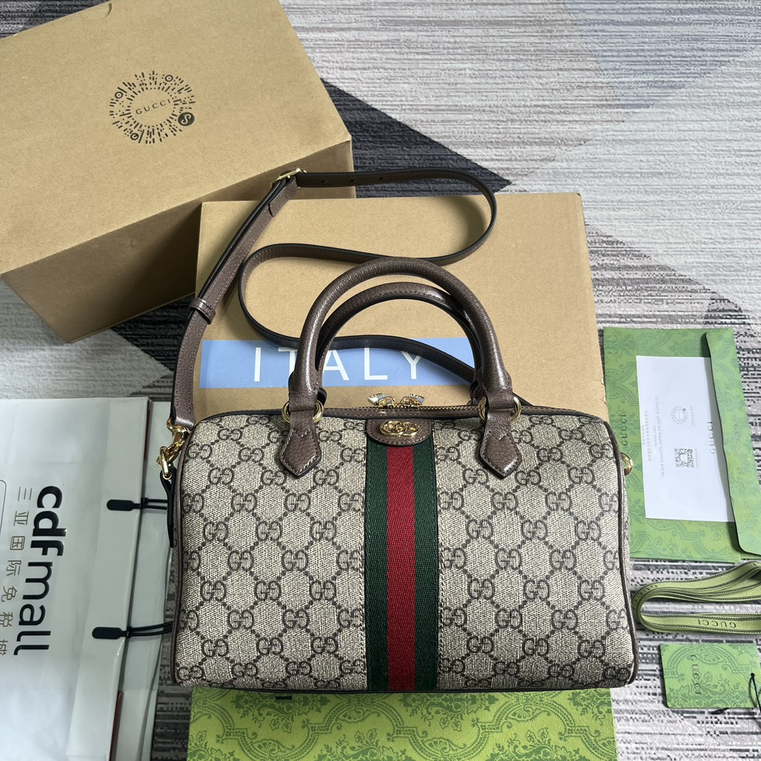 Gvc*1 OPHIDIA GG MINI TOP HANDLE BAG Beige and brown 8.4"W x 5.5"H x 4.5"D