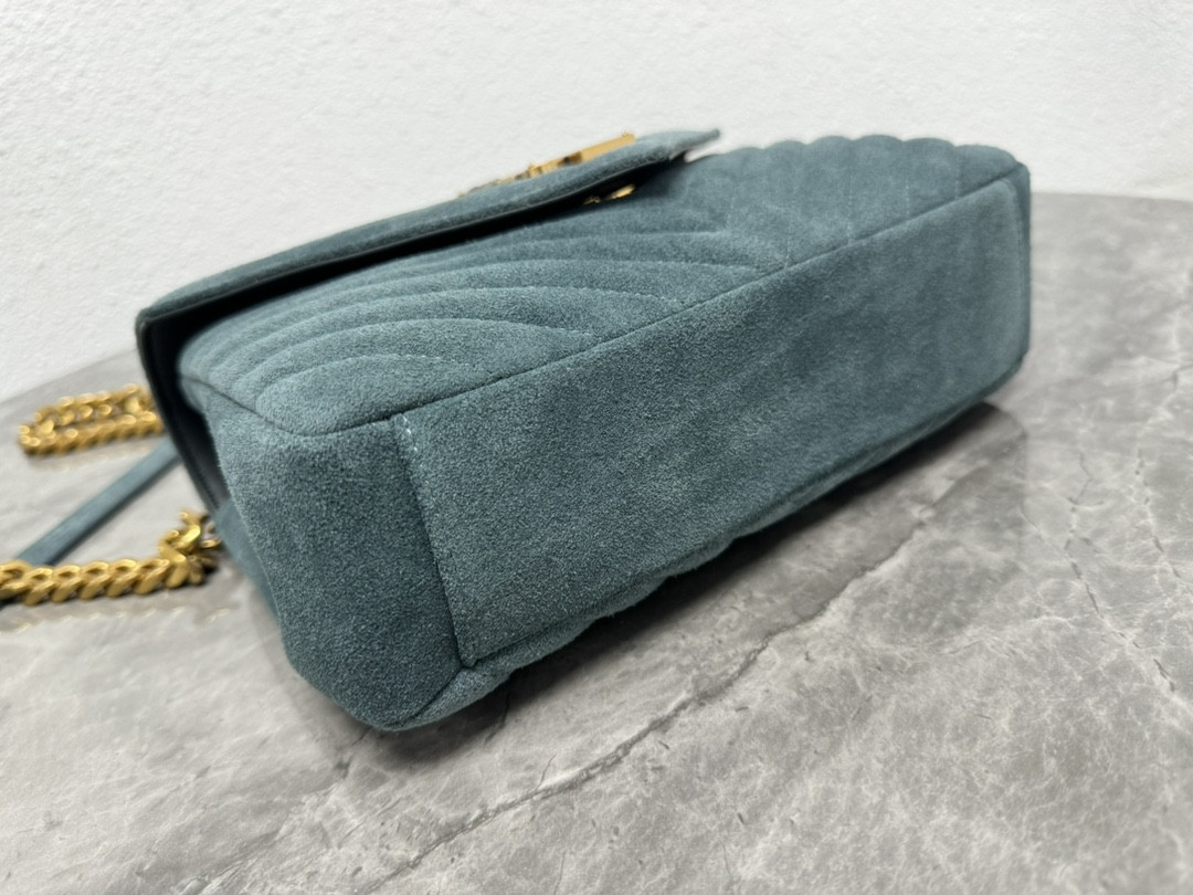 Y51 COLLEGE MEDIUM IN QUILTED SUEDE blue 9.4 X 6.6 X 2.5 INCHES