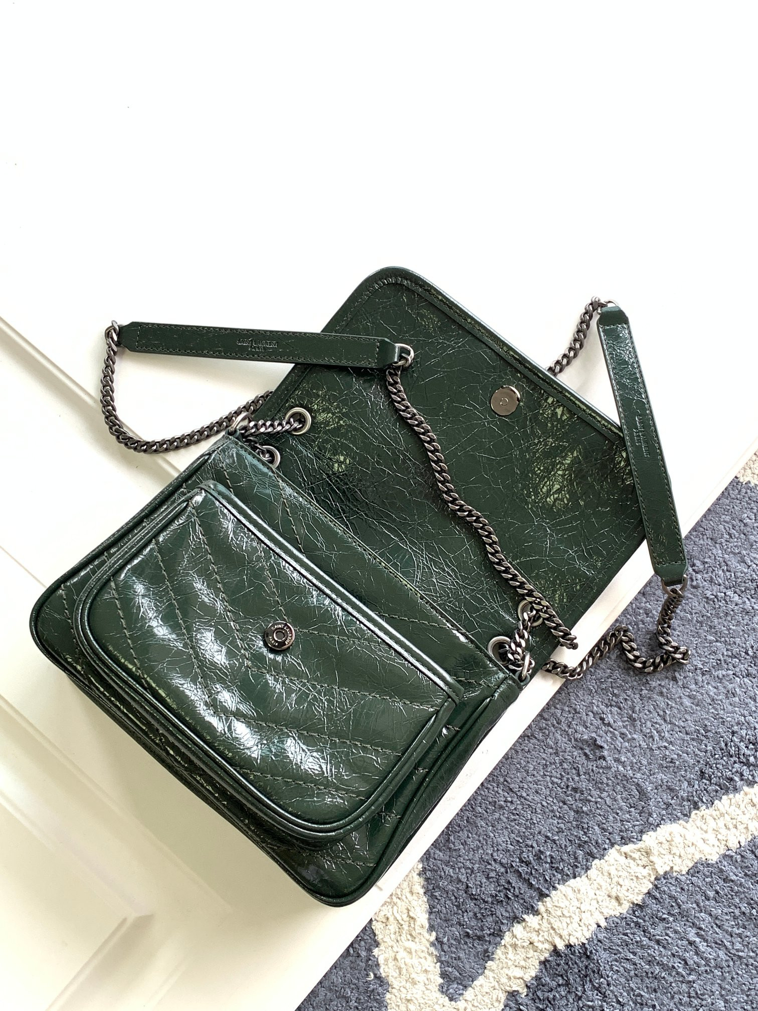 Y51 NIKI BABY IN VINTAGE LEATHER DARK GREEN 8.2 X 6 X 2.9 INCHES