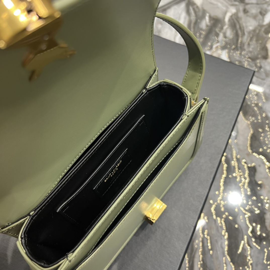 Y51 SOLFERINO SMALL SATCHEL IN BOX SAINT LIGHT GREEN 7.4 X 5.1 X 1.9 INCHES