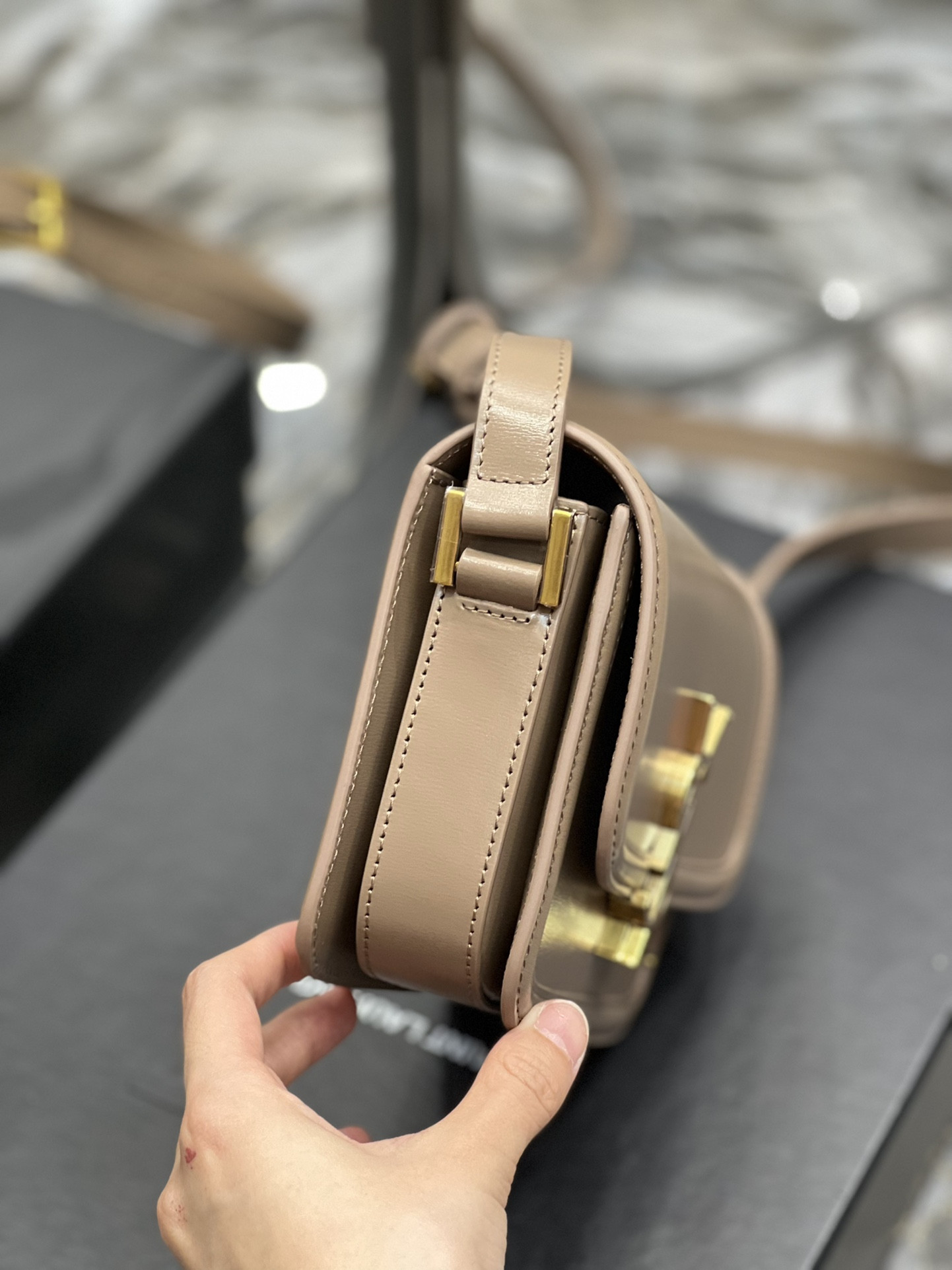 Y51 SOLFERINO SMALL SATCHEL IN BOX Sa1nt Lau*nt PINK 7.4 X 5.1 X 1.9 INCHES