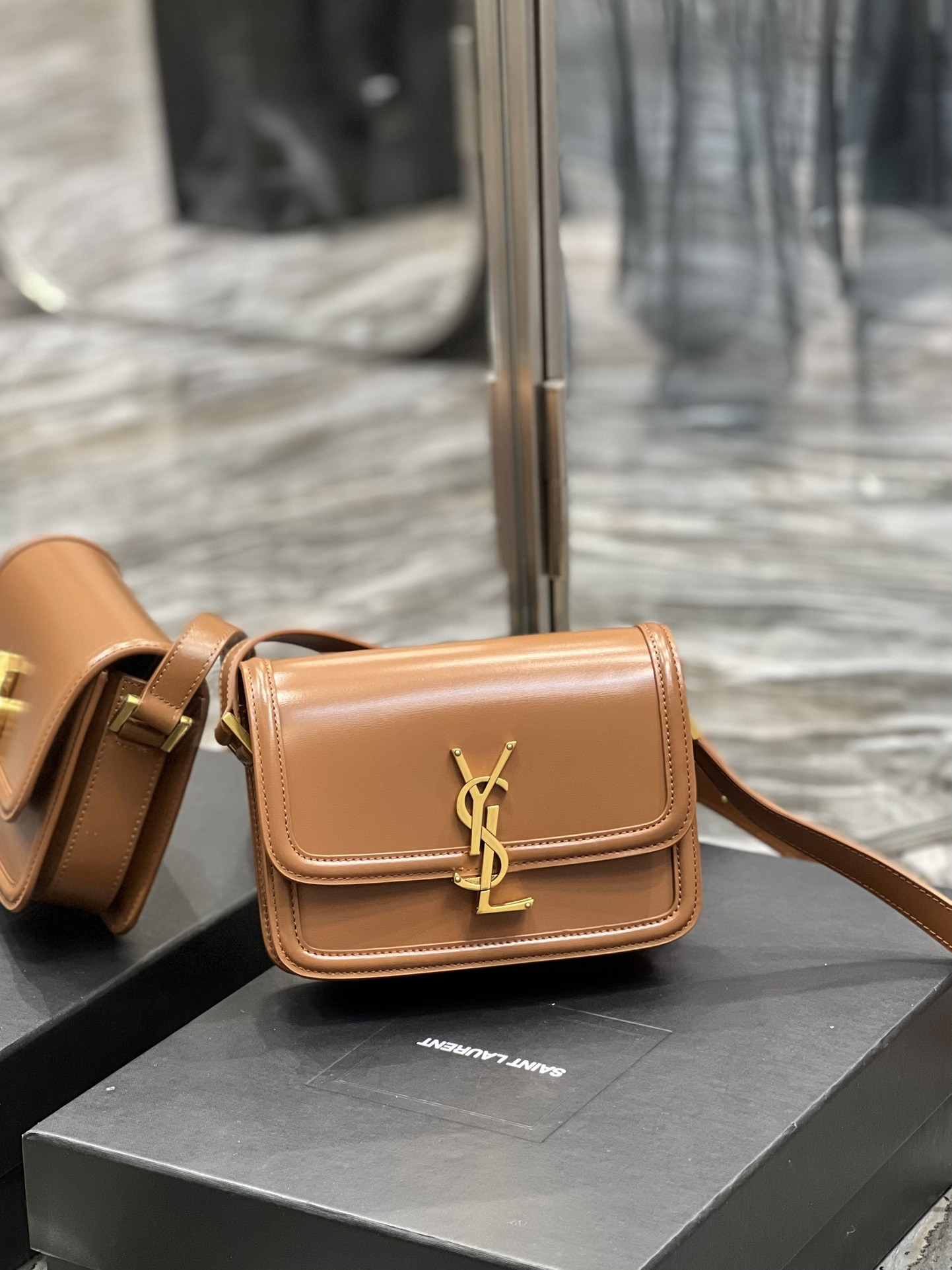 Y51 SOLFERINO SMALL SATCHEL IN BOX Sa1nt Lau*nt BRWON 7.4 X 5.1 X 1.9 INCHES