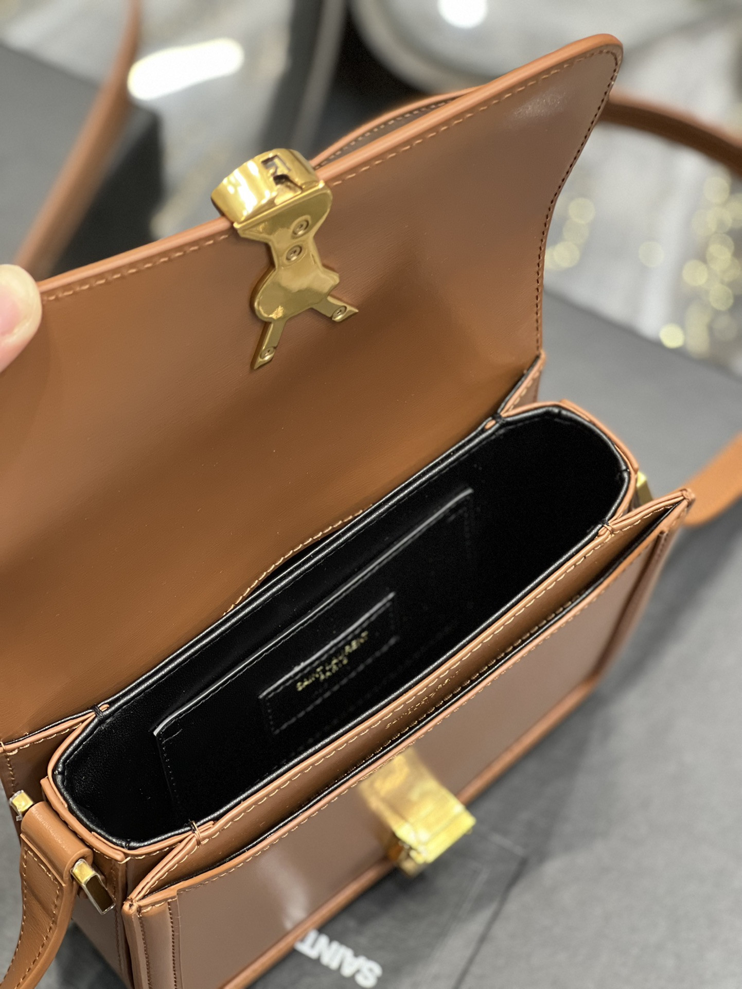 Y51 SOLFERINO SMALL SATCHEL IN BOX Sa1nt Lau*nt BRWON 7.4 X 5.1 X 1.9 INCHES