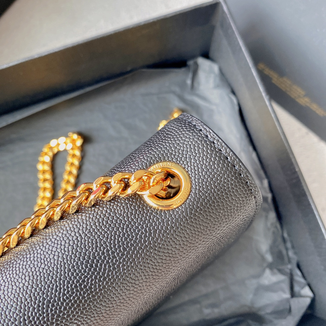 Y51 KATE SMALL IN GRAIN DE POUDRE EMBOSSED LEATHER NAVY GOLD 7.8 X 4.9 X 1.9 INCHES