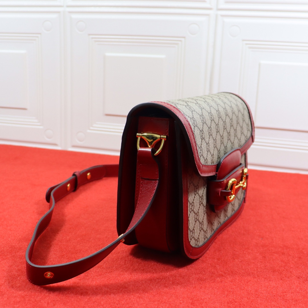 Gvc*1 HORSEBIT 1955 SHOULDER BAG GRAY RED 9.8"W x 7"H x 3.1"D