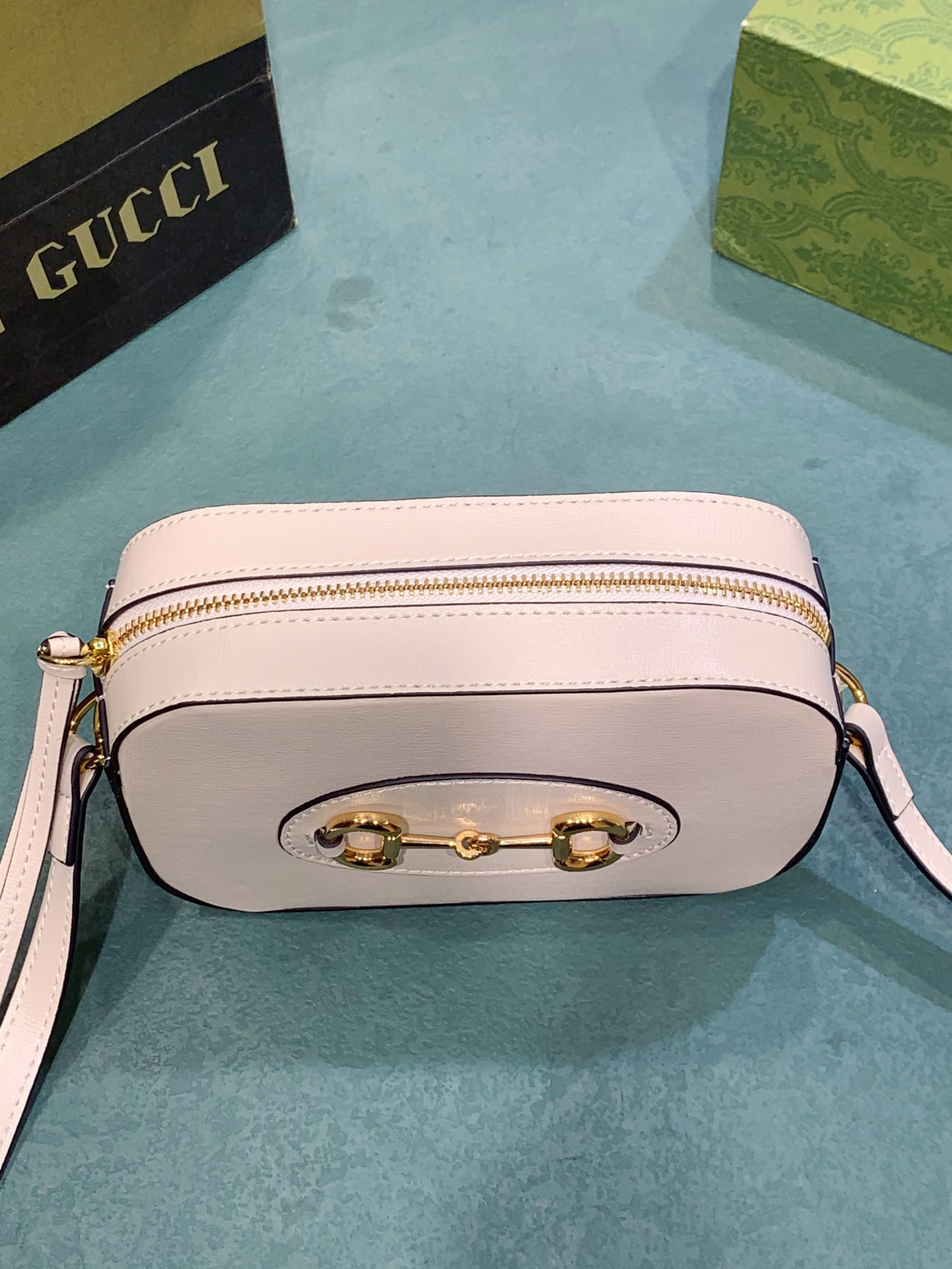 Gvc*1 HORSEBIT 1955 SMALL SHOULDER BAG WHITE 7.9"W x 5.1"H x 2.4"D