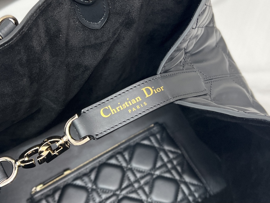 Large D10r Toujours Bag Black Macrocannage Calfskin 14.5 x 10.5 x 8.5 inches