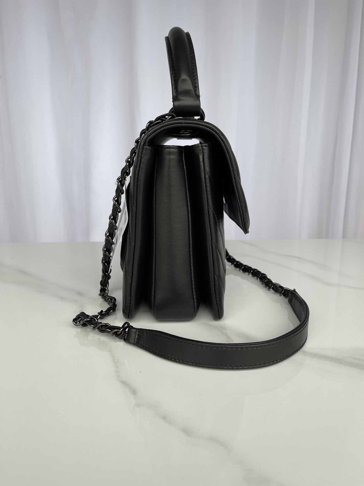 Ch**el FLAP BAG WITH TOP HANDLE 6.6 × 9.8 × 4.7 in