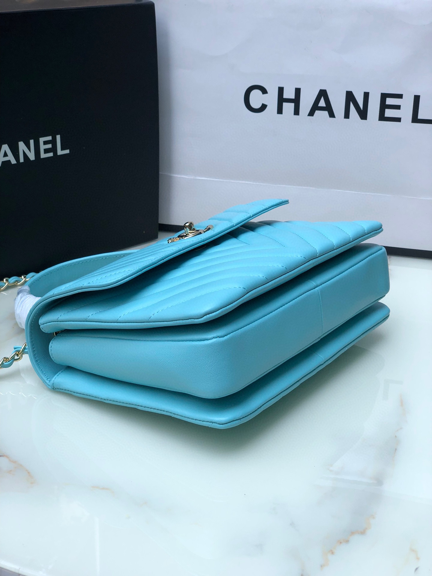 Ch**el FLAP BAG WITH TOP HANDLE 6.6 × 9.8 × 4.7 in