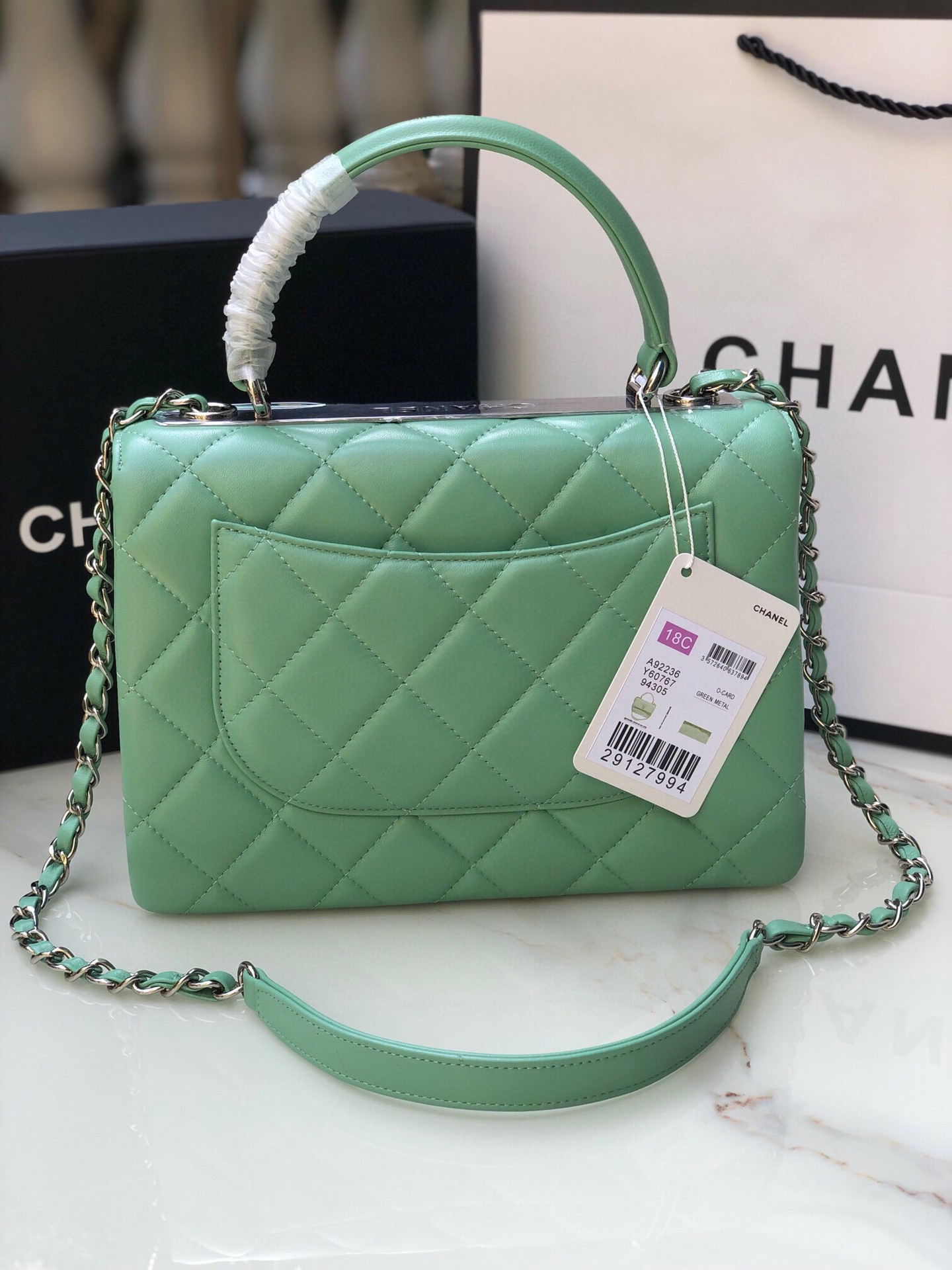Ch**el FLAP BAG WITH TOP HANDLE 6.6 × 9.8 × 4.7 in