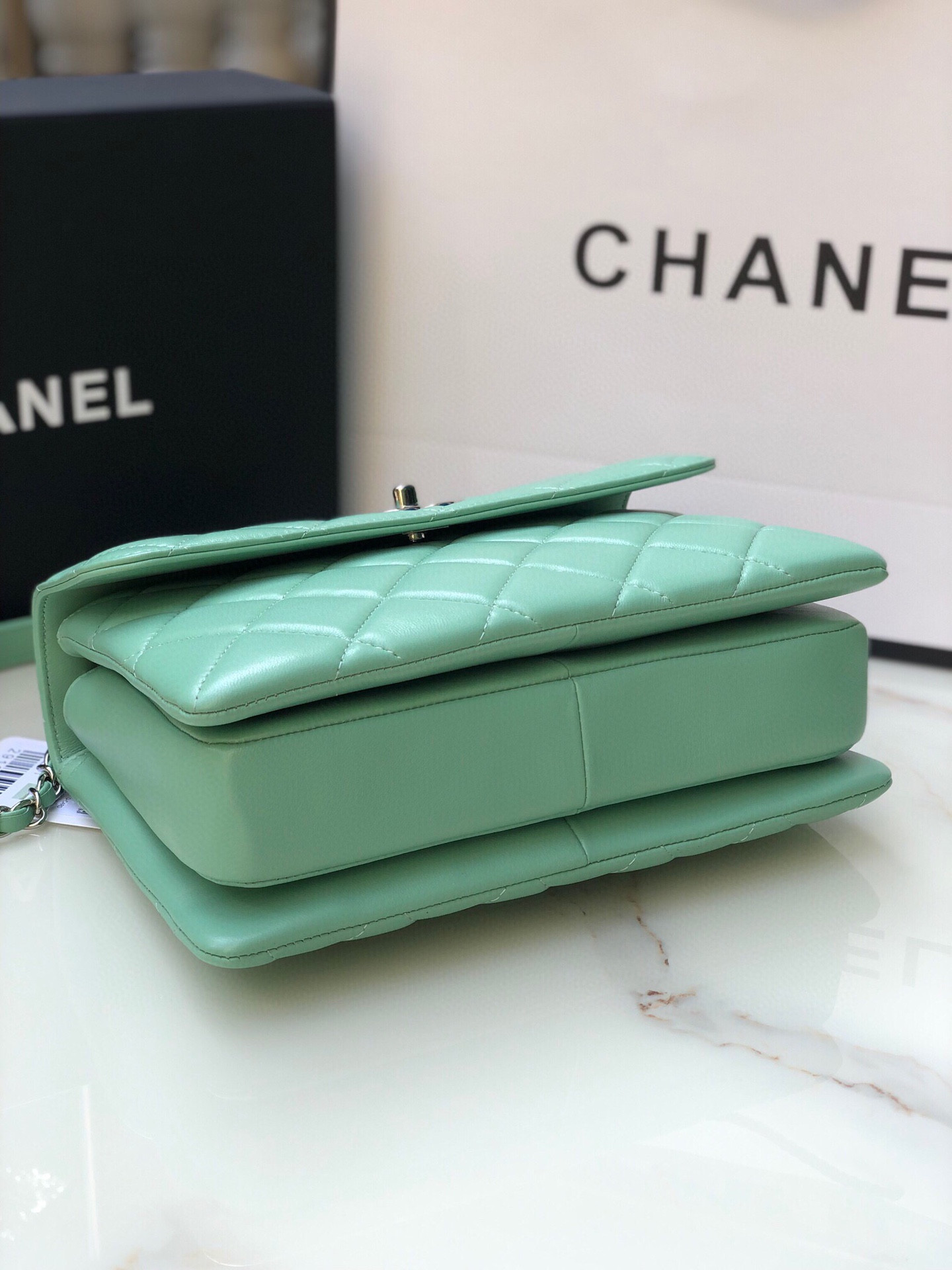Ch**el FLAP BAG WITH TOP HANDLE 6.6 × 9.8 × 4.7 in