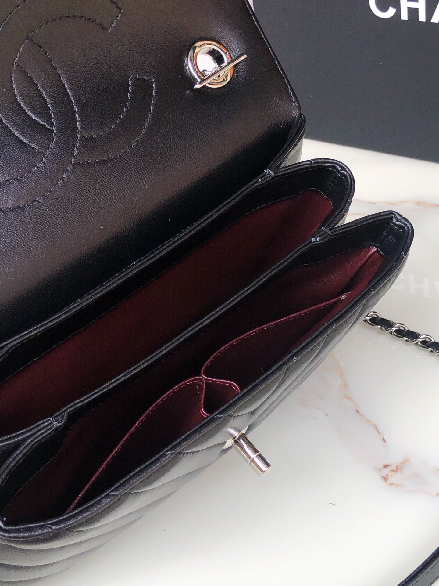Ch**el FLAP BAG WITH TOP HANDLE 6.6 × 9.8 × 4.7 in