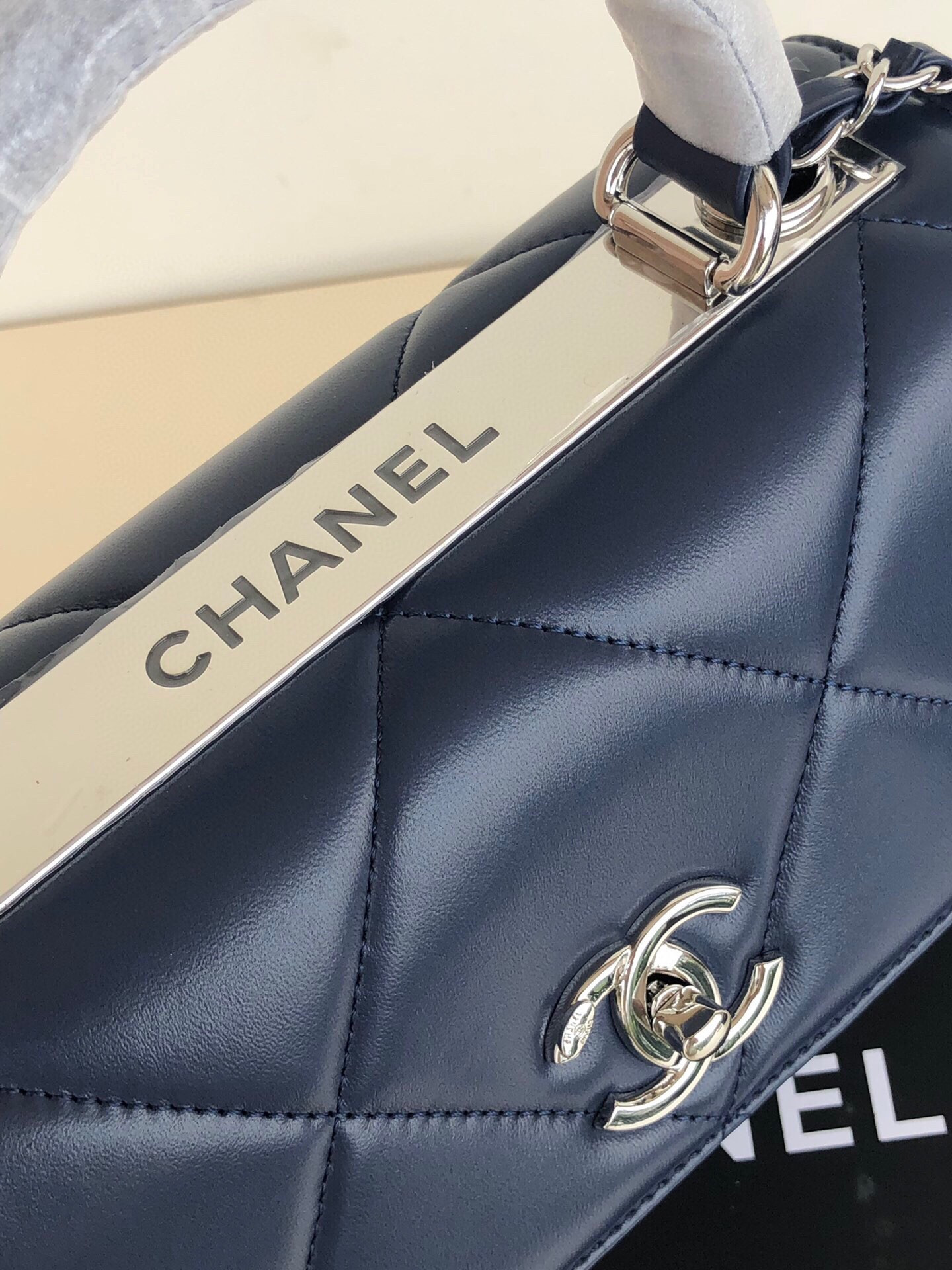 Ch**el FLAP BAG WITH TOP HANDLE 6.6 × 9.8 × 4.7 in