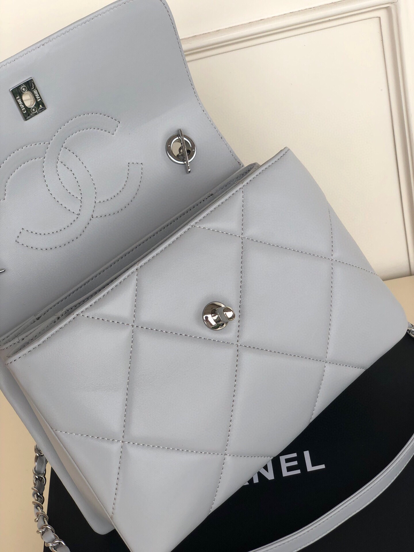 Ch**el FLAP BAG WITH TOP HANDLE 6.6 × 9.8 × 4.7 in