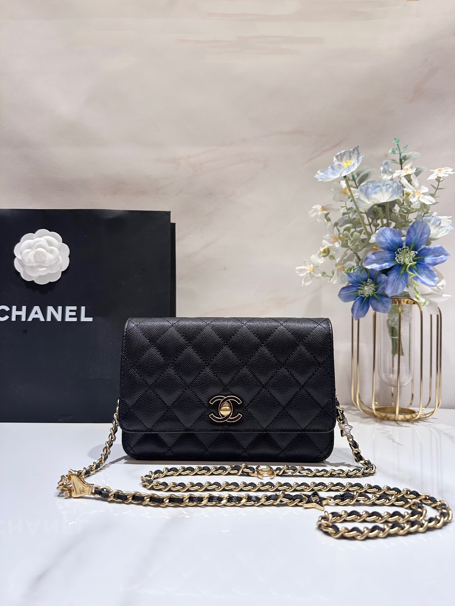 Ch**el CLASSIC WALLET ON CHAIN 4.8 × 7.5 × 1.4 in