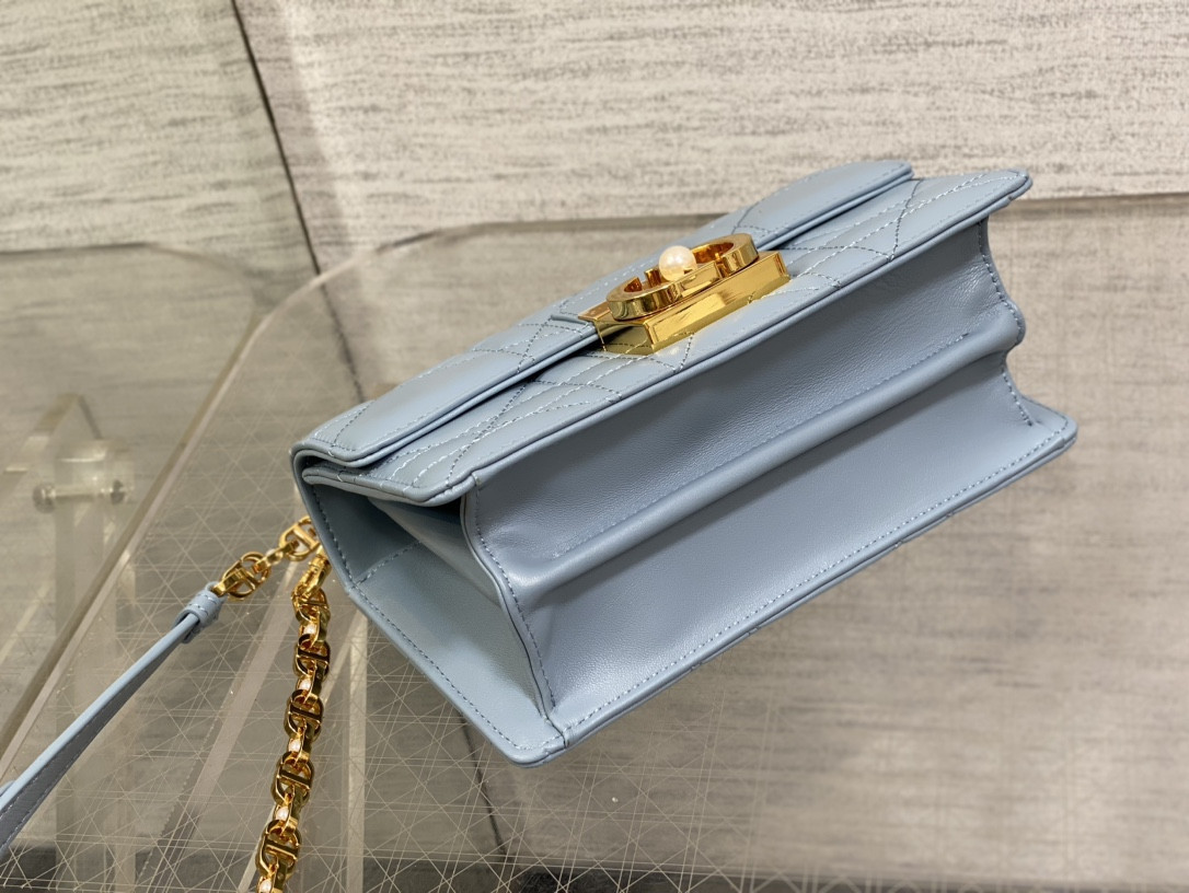 D10r Small Ange Bag Blue  Latte Macrocannage Calfskin  20 x 12 x 5 cm
