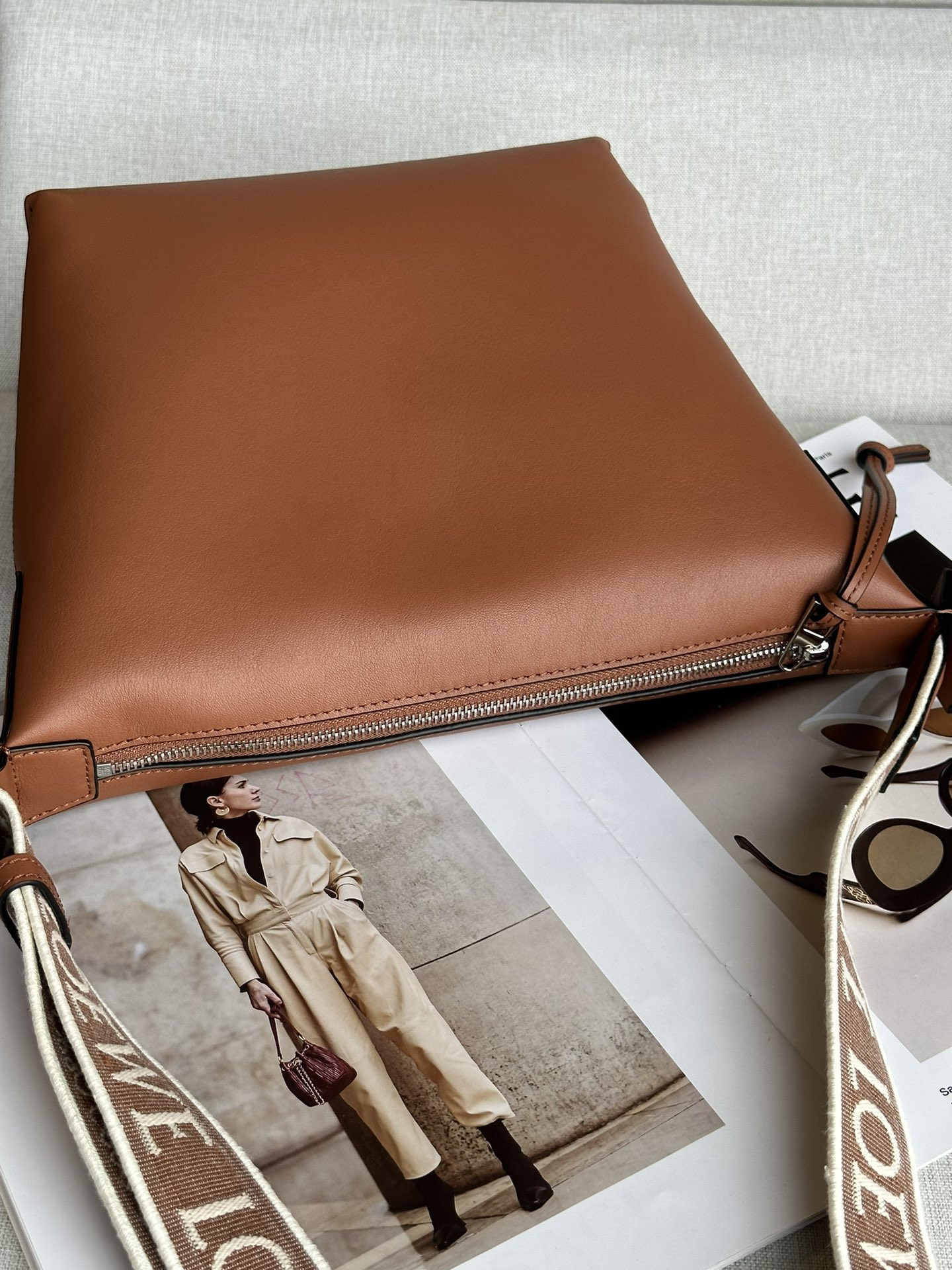 L0ew* Small Cubi crossbody bag in S*pple smooth calfskin and jacquard 29.5x10.5x22cm