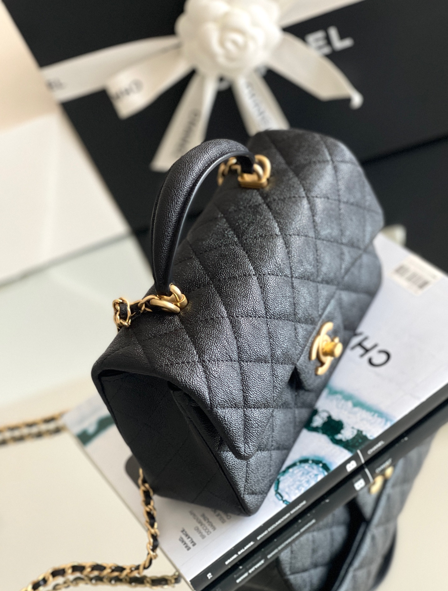 Ch**el Mini Classic Handbag With Top Handle 13x20x9cm