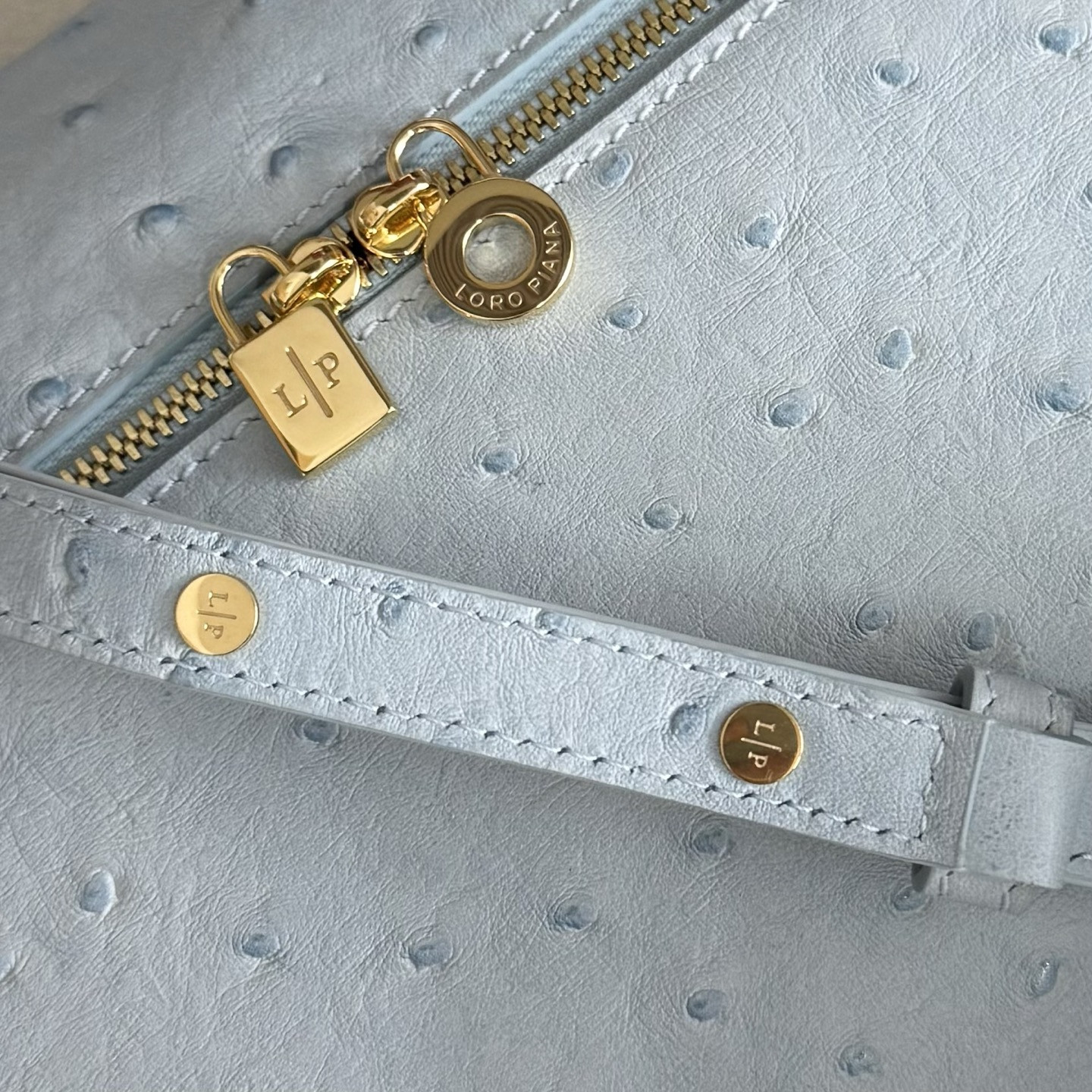 L0r0 P1ana Extra Pocket L27 Ostrich-grained Leather 16x27x10cm