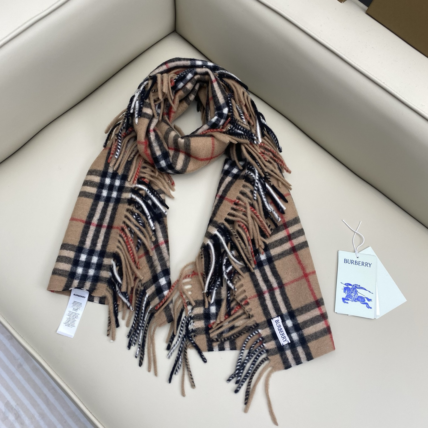 Bv*b*rry Check Cashmere Happy scarf 30x155cm