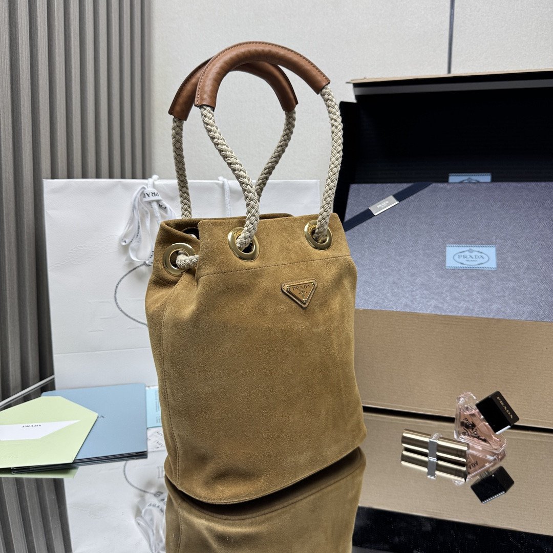 Pra*a Mariner Small Suede Bucket Bag 28x23.5x16.5cm