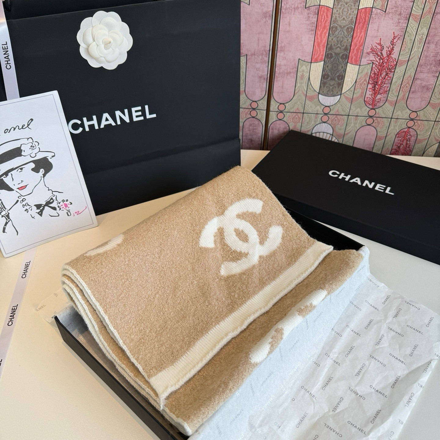 Ch**el scarf 180x30cm 10% Cashmere 90% Wool